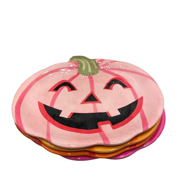 13th & Elm Halloween Pumpkin Melamine Appetizer Plates 8x7 Set of 4 BOO New - Picture 3 of 15
